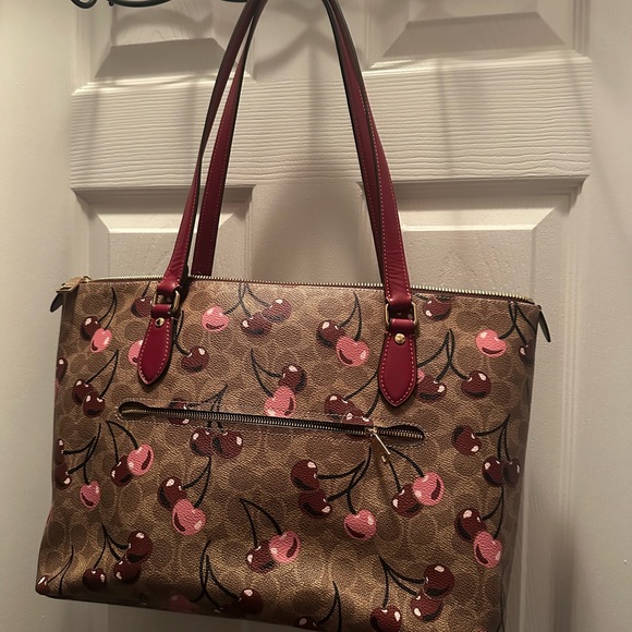 Coach Cherry Print Tote Bag - Brown and Pink - Picture 1 of 3